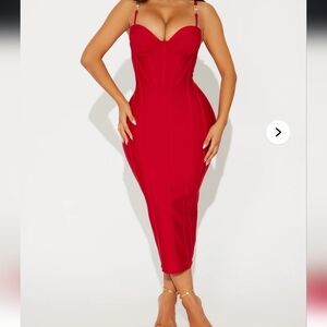 Fashion Nova Striking Red Midi Dress